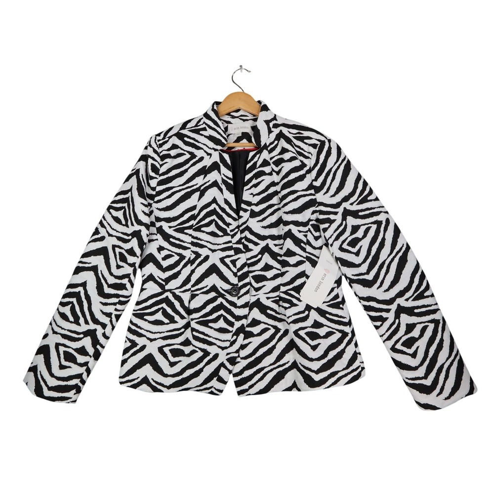 Erin London Zebra Print Blazer Jacket Womens Size Medium NWT Black White Ottoman